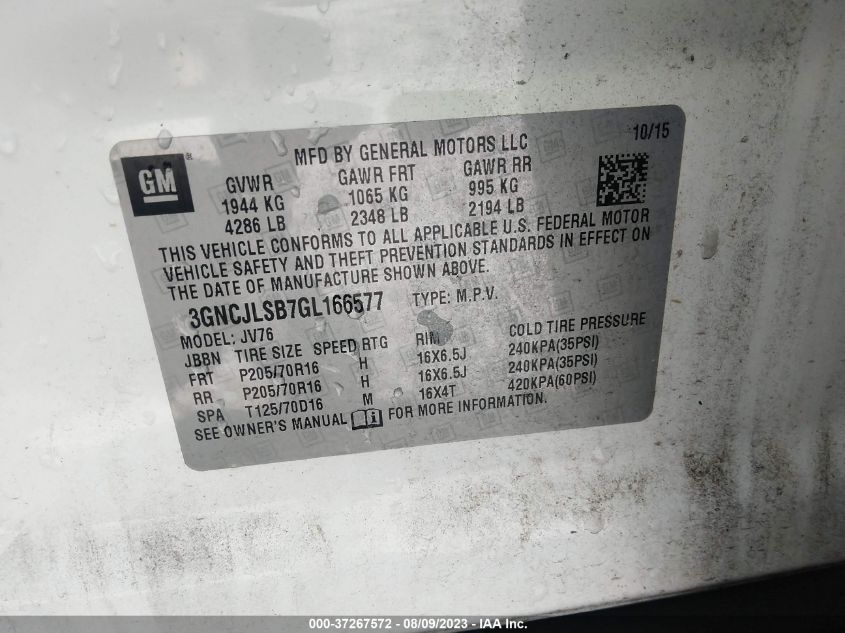2016 CHEVROLET TRAX LT - 3GNCJLSB7GL166577