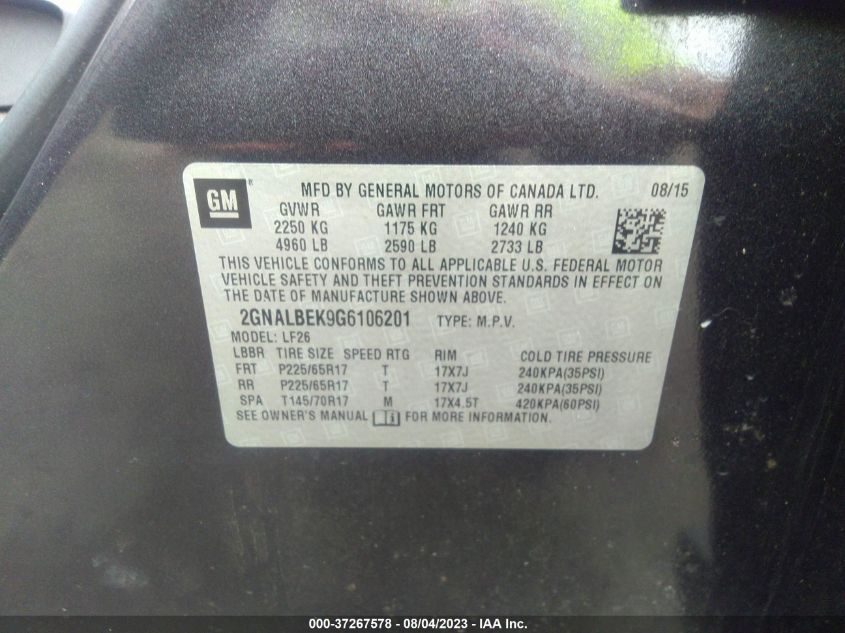 2016 CHEVROLET EQUINOX LS - 2GNALBEK9G6106201