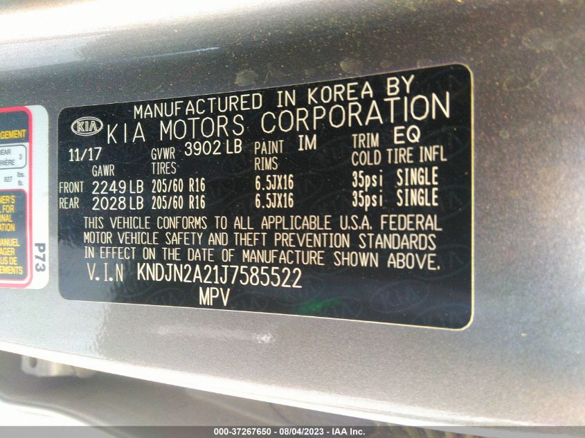 2018 KIA SOUL BASE - KNDJN2A21J7585522