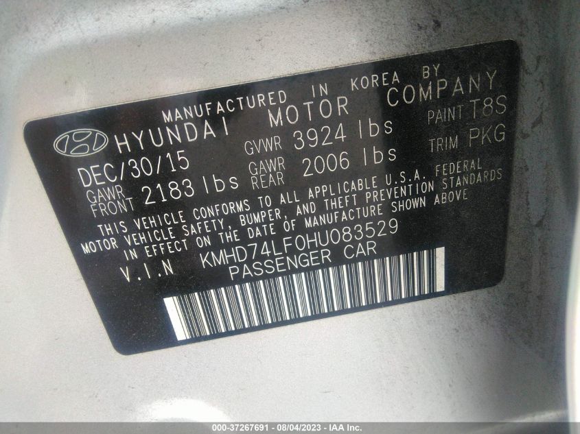 2017 HYUNDAI ELANTRA SE - KMHD74LF0HU083529