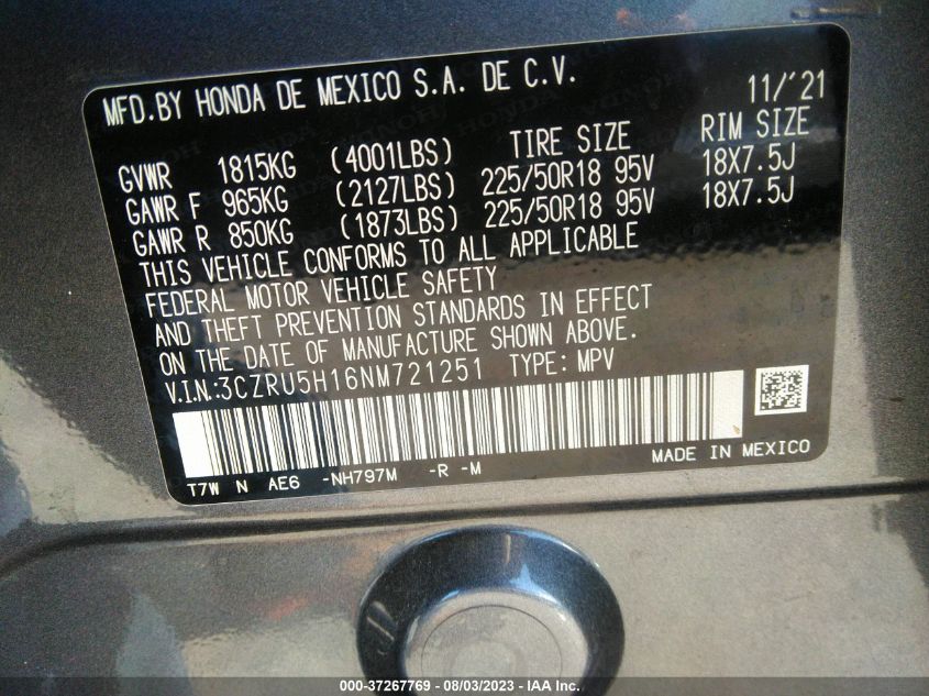 2022 HONDA HR-V SPORT - 3CZRU5H16NM721251