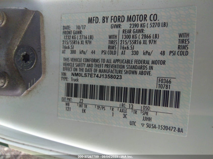 VIN NM0LS7E74J1358023 2018 FORD TRANSIT CONNECT VAN XL