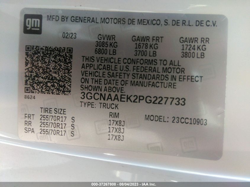 2023 CHEVROLET SILVERADO 1500 WORK TRUCK - 3GCNAAEK2PG227733