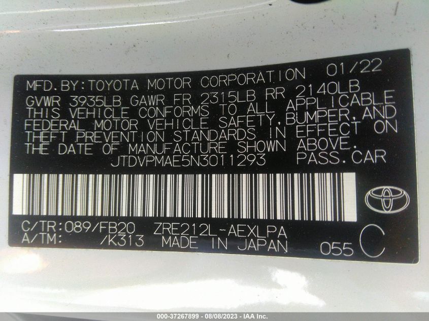2022 TOYOTA COROLLA LE - JTDVPMAE5N3011293