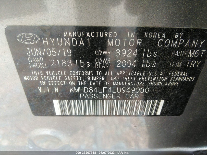 VIN KMHD84LF4LU949030 2020 HYUNDAI ELANTRA VALUE EDITION