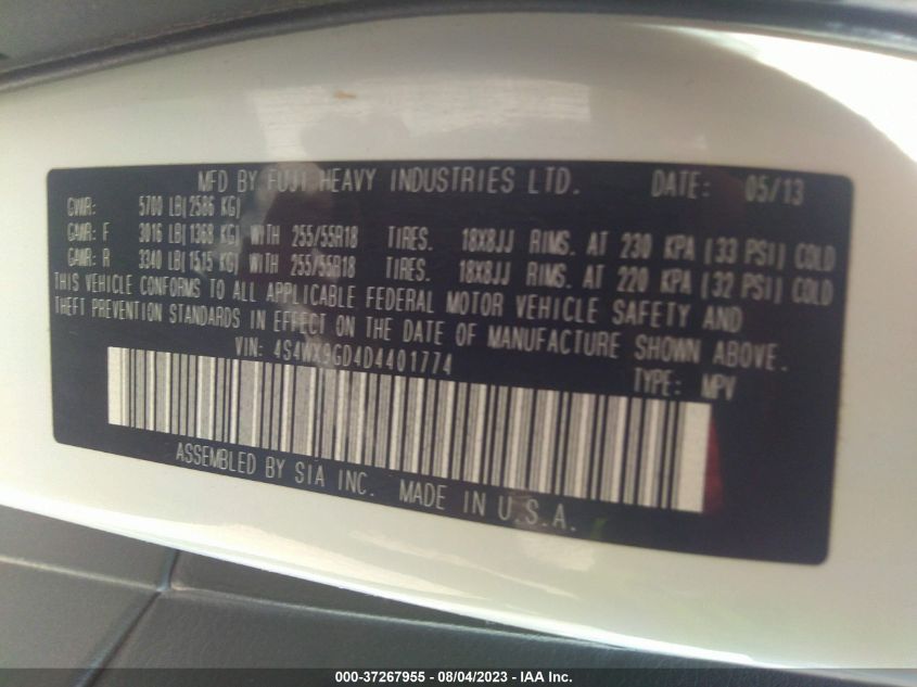 2013 SUBARU TRIBECA LIMITED - 4S4WX9GD4D4401774