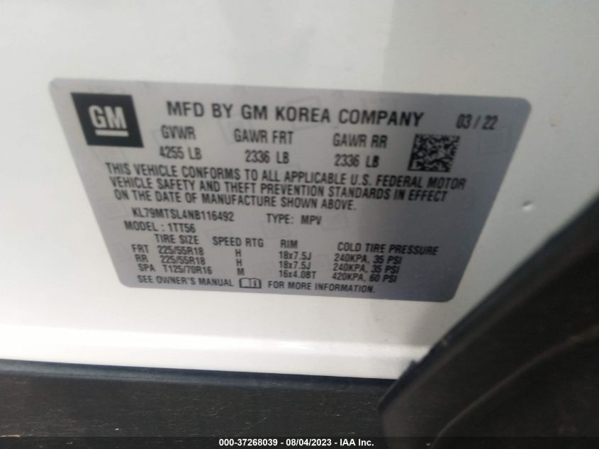 2022 CHEVROLET TRAILBLAZER RS - KL79MTSL4NB116492