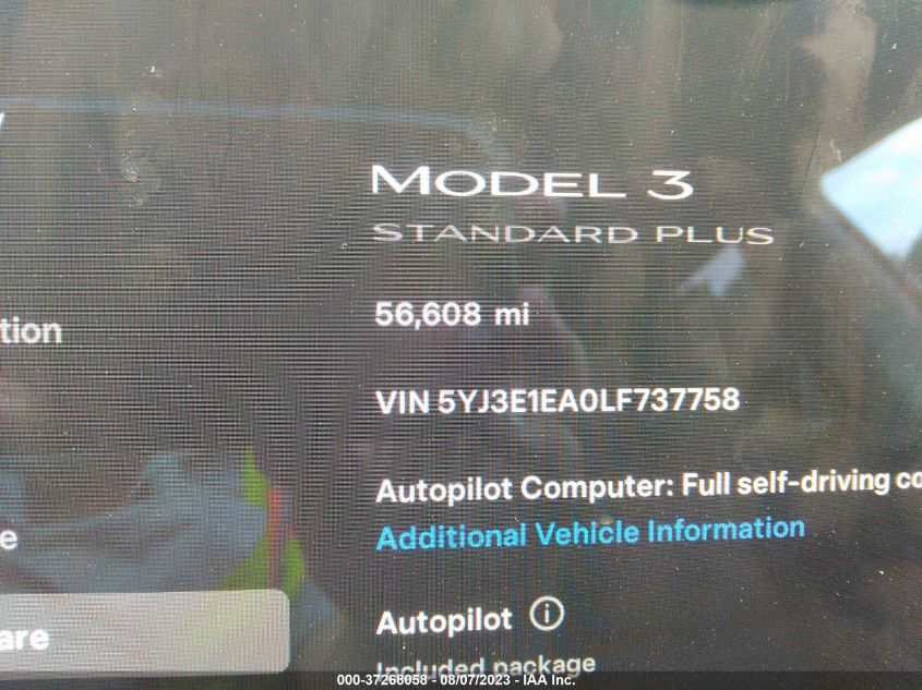 2020 TESLA MODEL 3 STANDARD RANGE - 5YJ3E1EA0LF737758