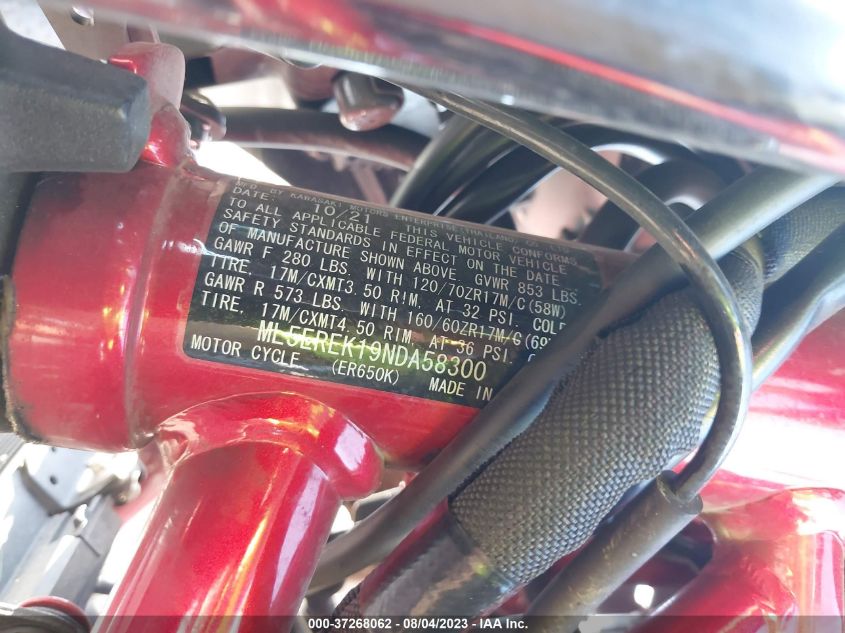 2022 KAWASAKI ER650 K ML5EREK19NDA58300