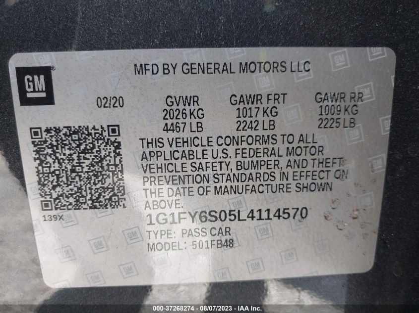 2020 CHEVROLET BOLT EV LT - 1G1FY6S05L4114570