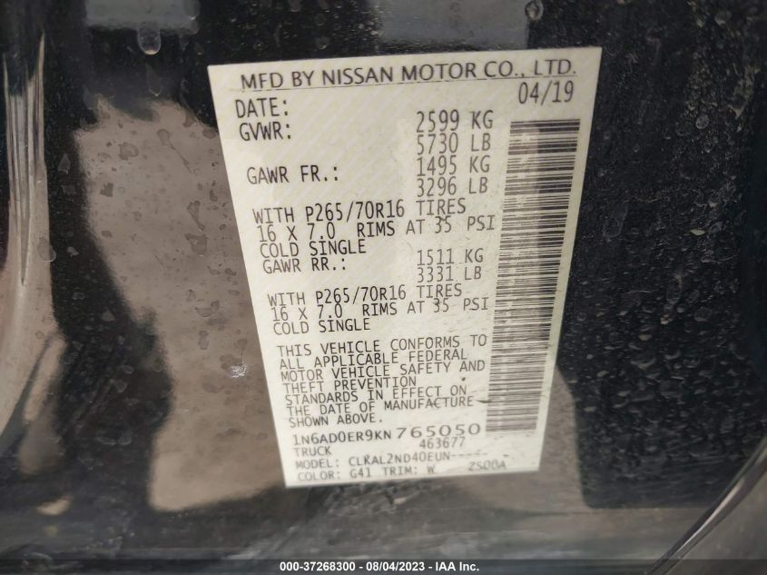 2019 NISSAN FRONTIER SV - 1N6AD0ER9KN765050