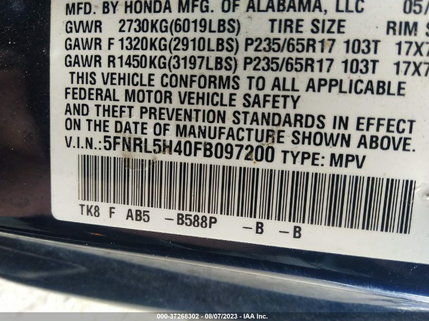 2015 HONDA ODYSSEY EX - 5FNRL5H40FB097200