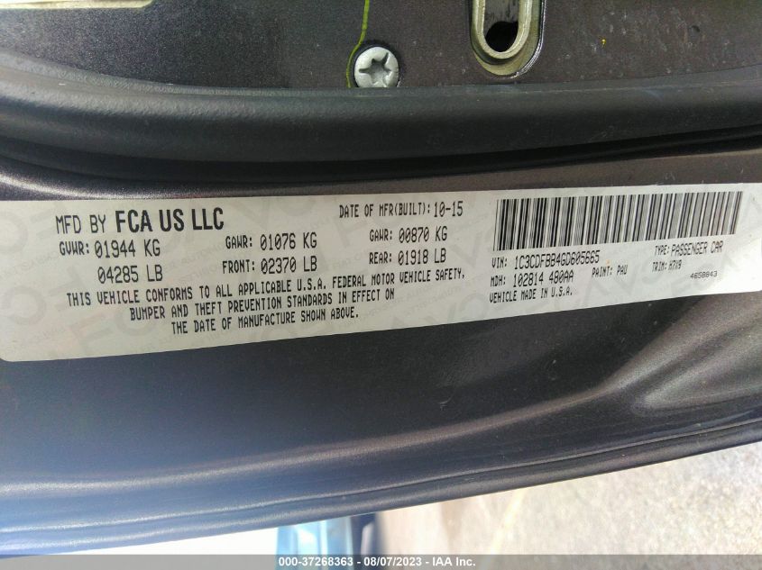 2016 DODGE DART SXT - 1C3CDFBB4GD605665
