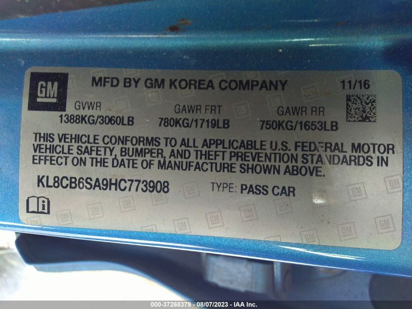 2017 CHEVROLET SPARK LS - KL8CB6SA9HC773908