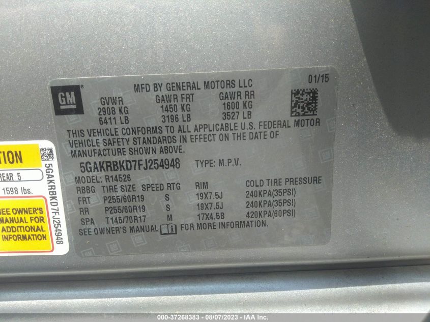 2015 BUICK ENCLAVE LEATHER - 5GAKRBKD7FJ254948
