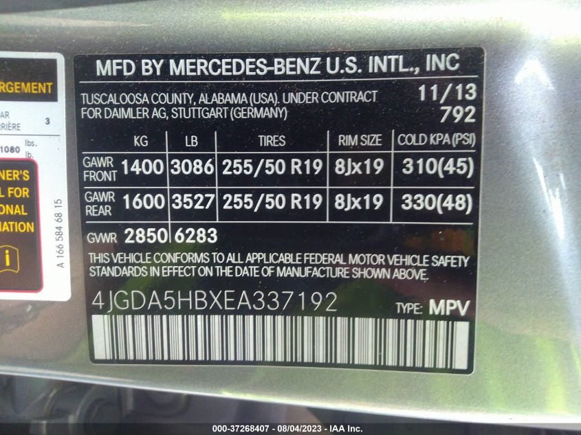 2014 MERCEDES-BENZ M-CLASS ML 350 - 4JGDA5HBXEA337192