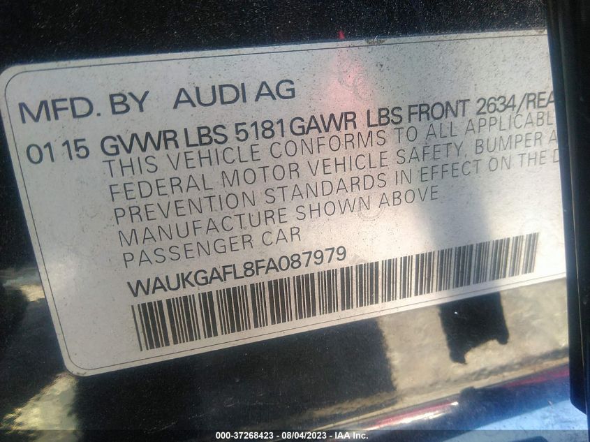 2015 AUDI S4 PRESTIGE WAUKGAFL8FA087979