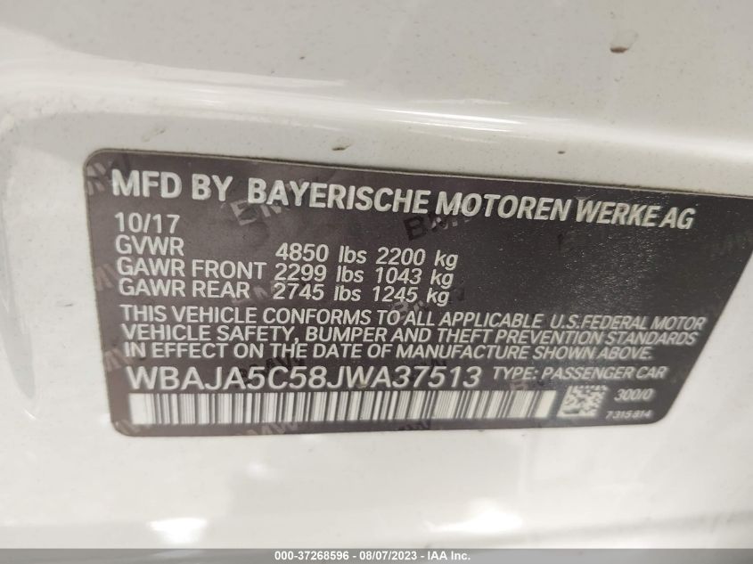 2018 BMW 5 SERIES 530I - WBAJA5C58JWA37513