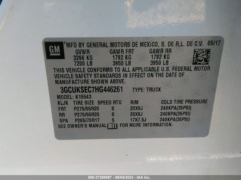 2017 CHEVROLET SILVERADO 1500 LTZ - 3GCUKSEC7HG446261