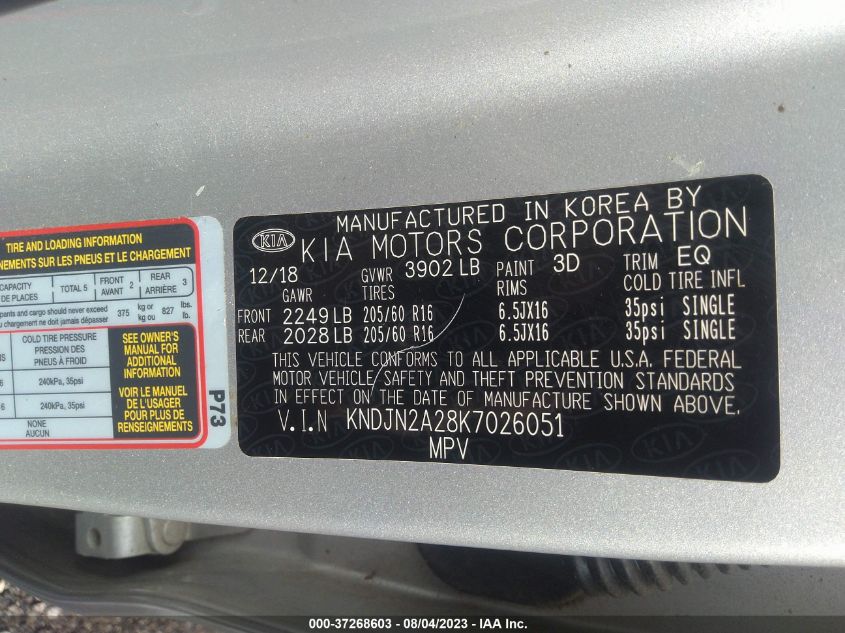 2019 KIA SOUL BASE - KNDJN2A28K7026051