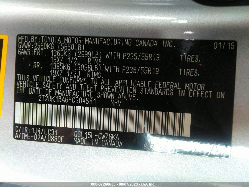 2015 LEXUS RX 350 - 2T2BK1BA6FC304541