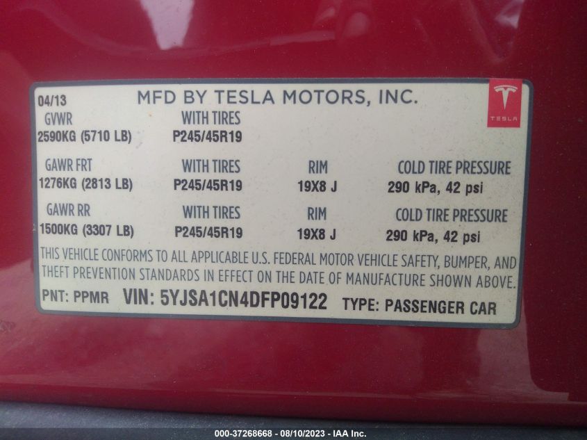 2013 TESLA MODEL S - 5YJSA1CN4DFP09122