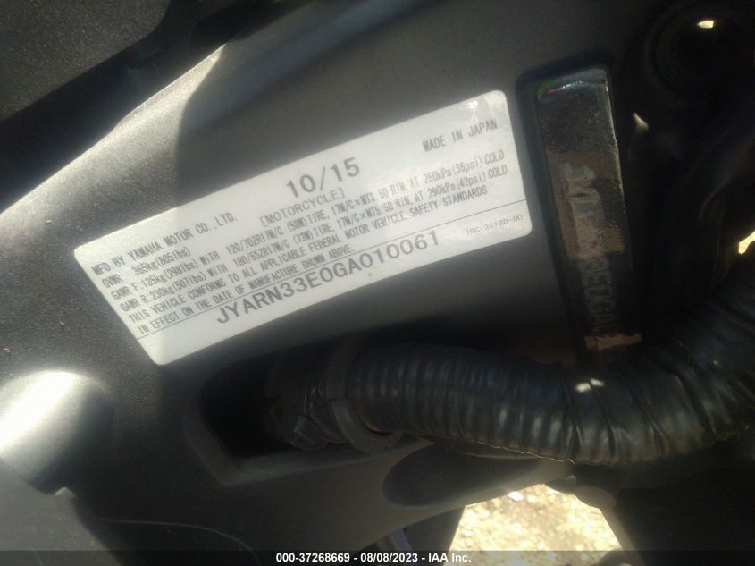 2016 YAMAHA FZ09 JYARN33E0GA010061