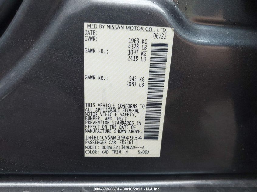 2022 NISSAN ALTIMA 2.5 SR - 1N4BL4CV5NN394934