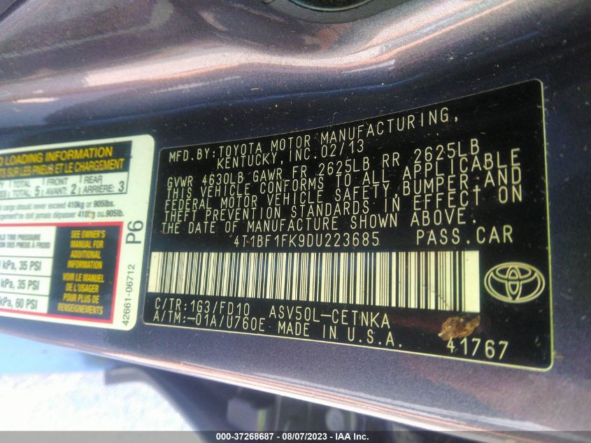2013 TOYOTA CAMRY L/LE/SE/XLE - 4T1BF1FK9DU223685