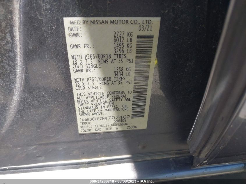 2021 NISSAN FRONTIER SV - 1N6ED0EB7MN707462