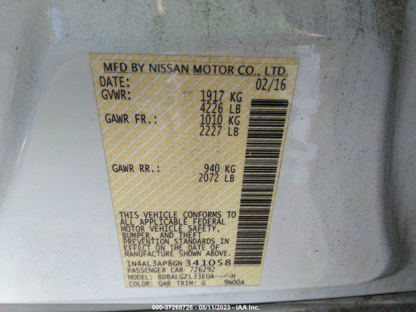 2016 NISSAN ALTIMA 2.5 S - 1N4AL3AP8GN341058