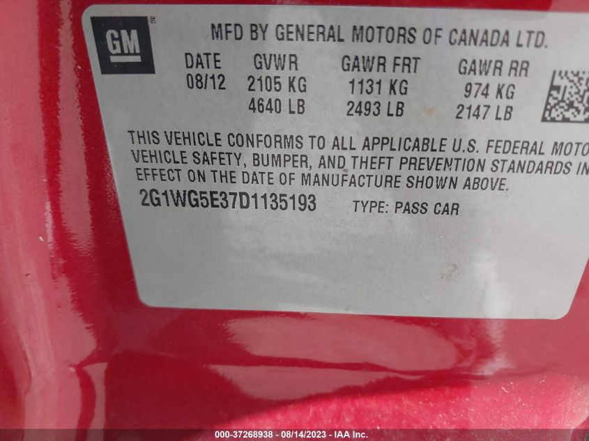 2013 CHEVROLET IMPALA LT - 2G1WG5E37D1135193
