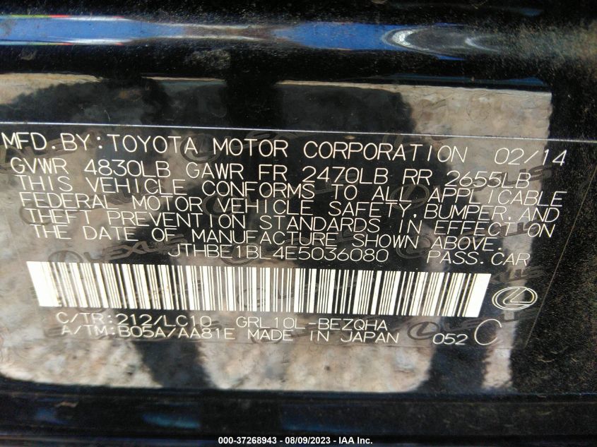 2014 LEXUS GS 350 - JTHBE1BL4E5036080