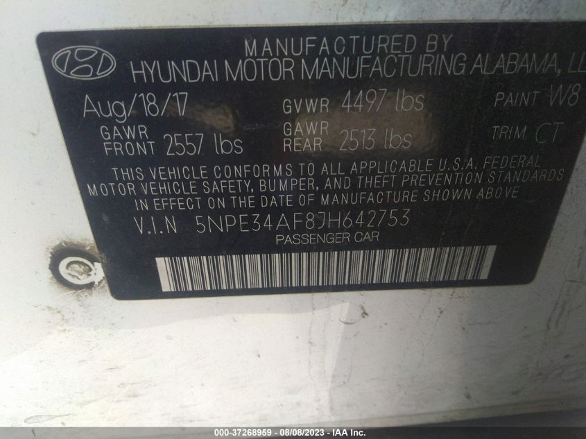 2018 HYUNDAI SONATA SEL - 5NPE34AF8JH642753