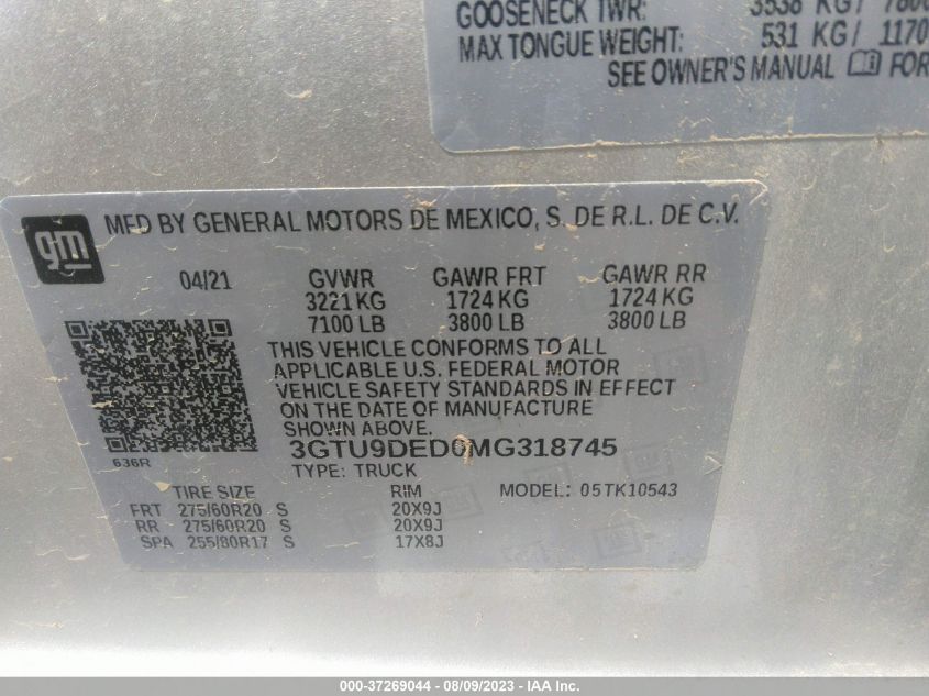 2021 GMC SIERRA 1500 SLT - 3GTU9DED0MG318745