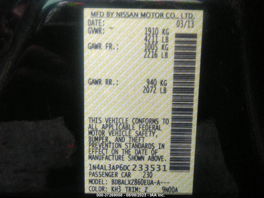 2013 NISSAN ALTIMA 2.5/S/SV/SL - 1N4AL3AP6DC233531