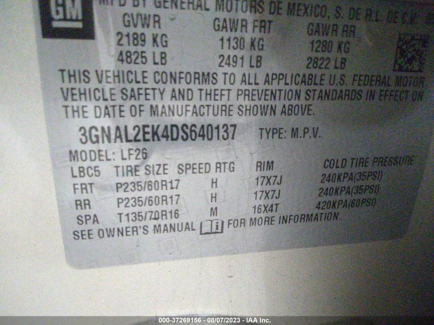 2013 CHEVROLET CAPTIVA SPORT FLEET LS - 3GNAL2EK4DS640137