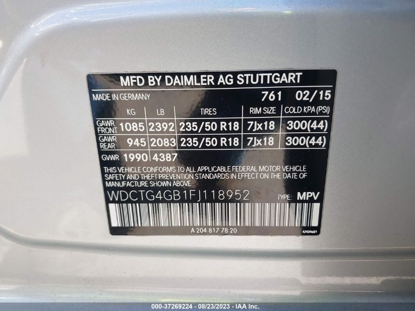 2015 MERCEDES-BENZ GLA 250 - WDCTG4GB1FJ118952