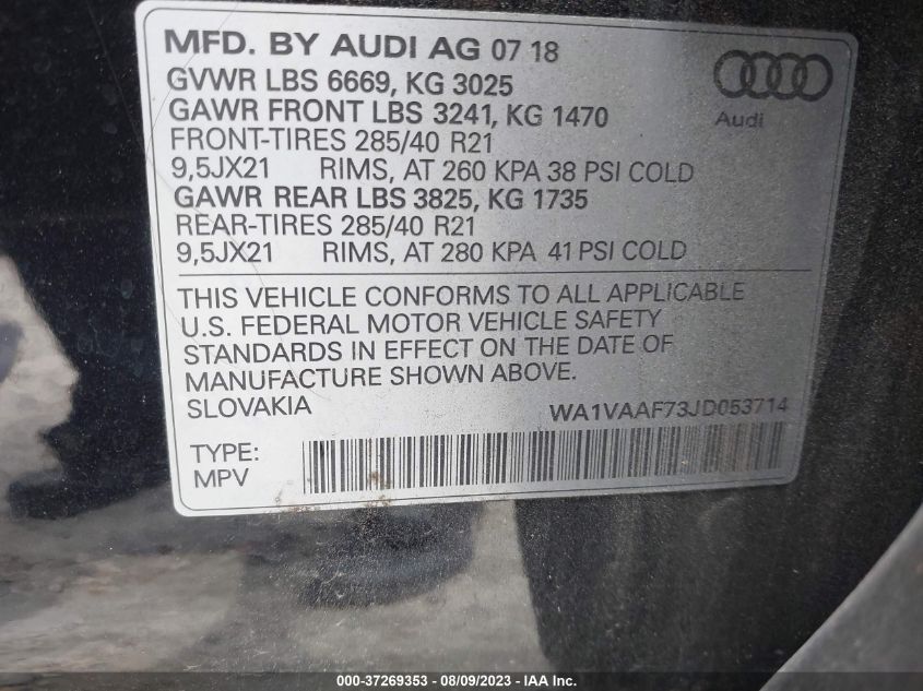 WA1VAAF73JD053714 2018 AUDI Q7, photo no. 9