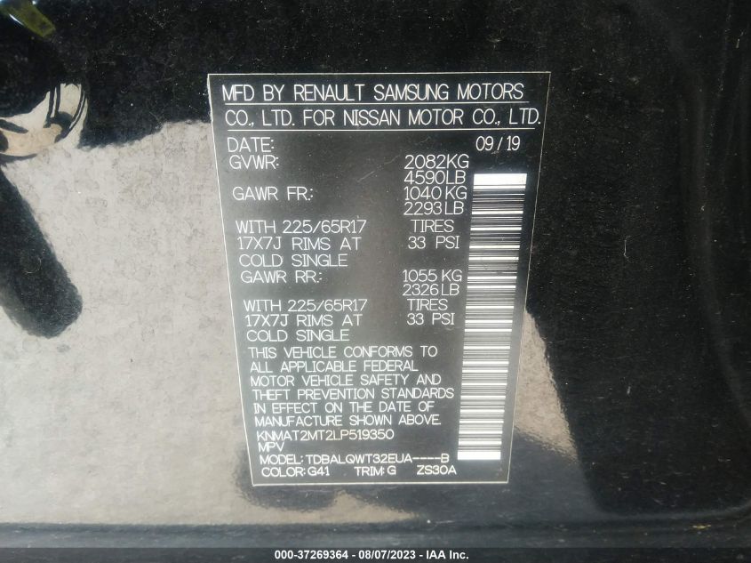 2020 NISSAN ROGUE SV - KNMAT2MT2LP519350