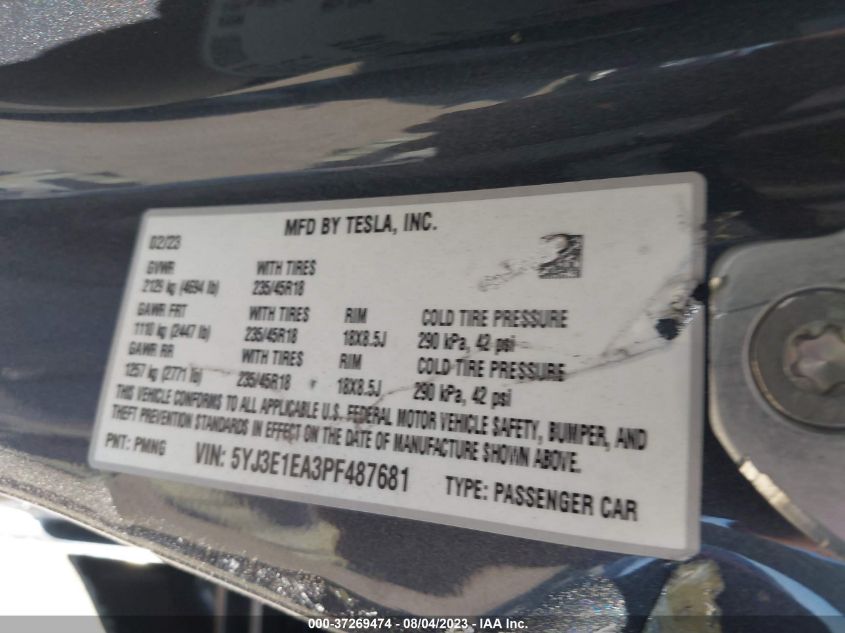 2023 TESLA MODEL 3 - 5YJ3E1EA3PF487681