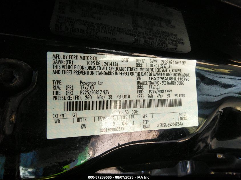 2017 FORD C-MAX HYBRID SE - 1FADP5AU8HL116798