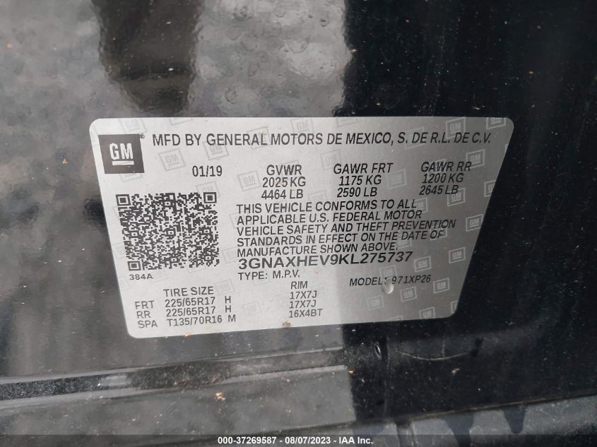 2019 CHEVROLET EQUINOX LS - 3GNAXHEV9KL275737