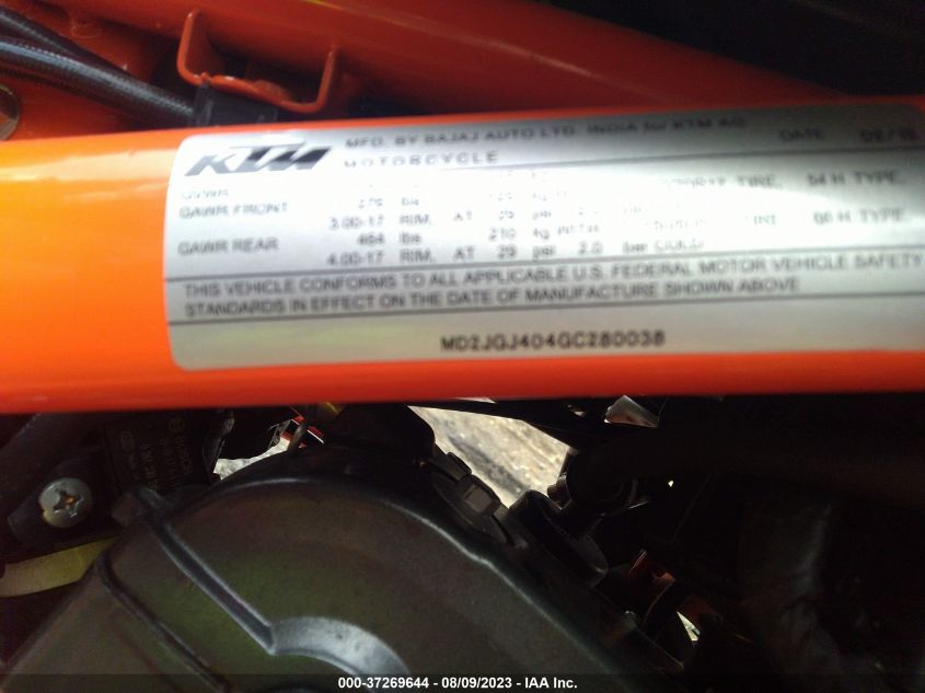 2016 KTM RC 390 MD2JGJ404GC280038