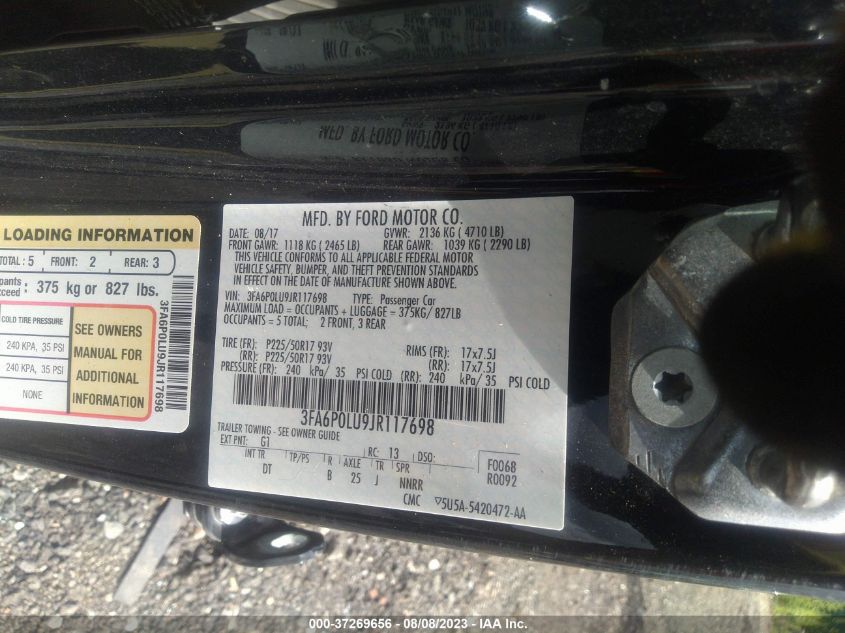 2018 FORD FUSION HYBRID SE - 3FA6P0LU9JR117698