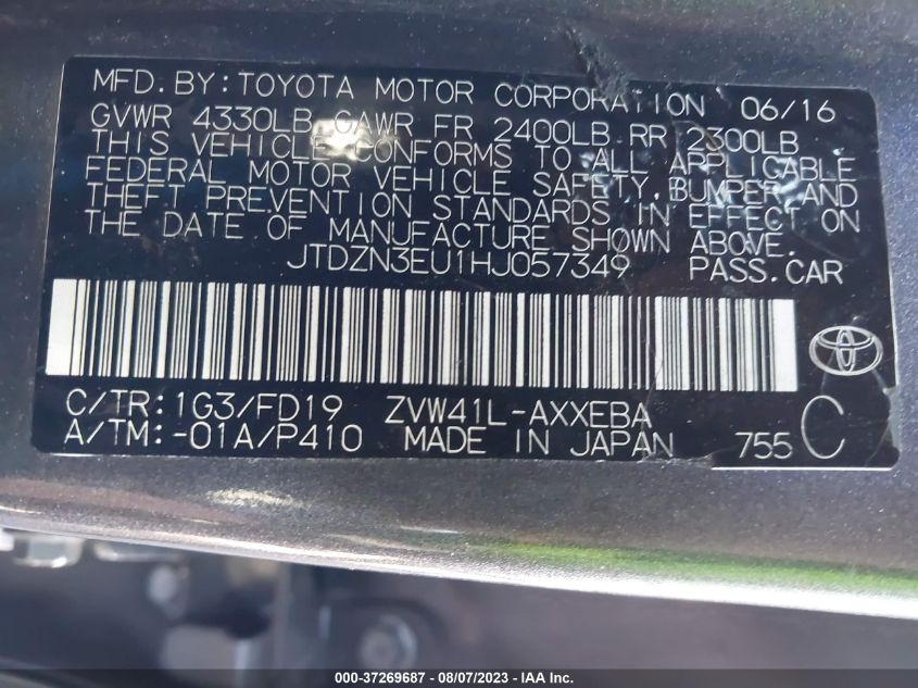 2017 TOYOTA PRIUS V FIVE - JTDZN3EU1HJ057349