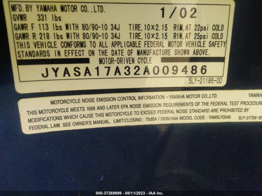 2002 YAMAHA YJ50 JYASA17A32A009486