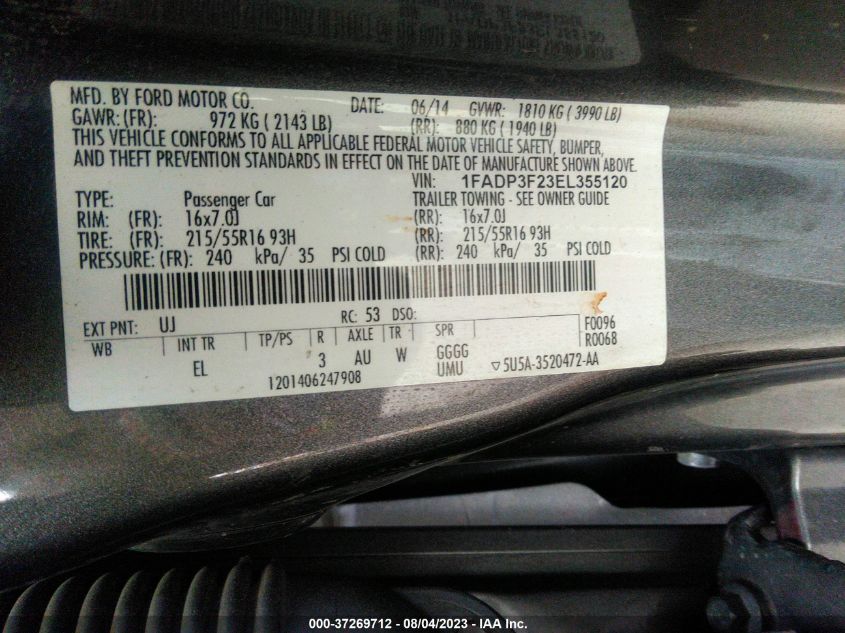 2014 FORD FOCUS SE - 1FADP3F23EL355120