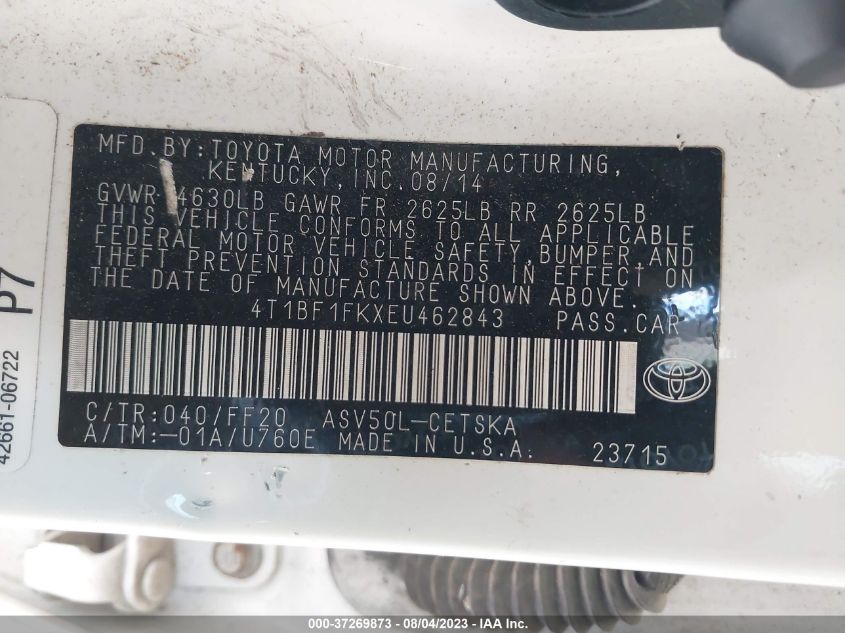 2014 TOYOTA CAMRY L/LE/XLE/SE/SE SPORT - 4T1BF1FKXEU462843