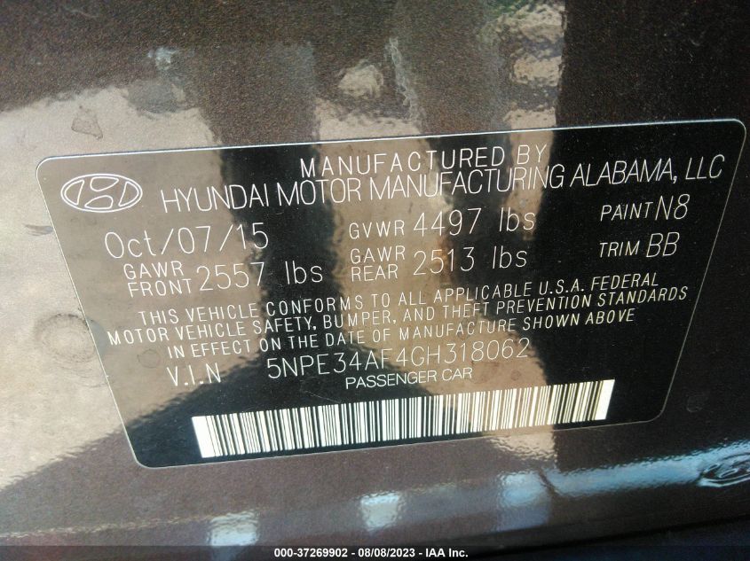 2016 HYUNDAI SONATA 2.4L SPORT - 5NPE34AF4GH318062